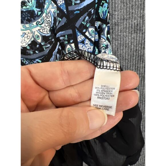 Cato Womens Blue Bohemian Floral Blouse Size XS Chiffon Hem Fairy Romantic - Picture 7 of 9